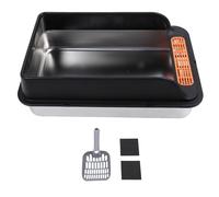 Stainless Steel Cat Litter Box | Large Splash - Proof Design with Pedal Screen | High - Sided Litter Tray for Indoor Cats/Multi - Cat Homes | 50x35x20cm Sturdy Metal Litter Pan (Black)