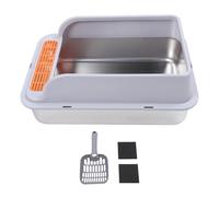 Stainless Steel Cat Litter Box | Large Splash - Proof Design with Pedal Screen | High - Sided Litter Tray for Indoor Cats/Multi - Cat Homes | 50x35x20cm Sturdy Metal Litter Pan (Light Gray)