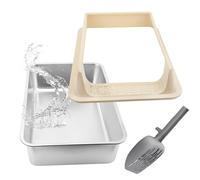 Stainless Steel Cat Litter Box - Semi-Enclosed Leak-Proof Easy Clean | Large Stainless Steel Litter Box Tray with Sieve & Scoop for Indoor Cats For Indoor Odor Control Kitten Home Living Room