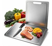 Stainless Steel Chopping Board Large, Meat Chopping Board (29 × 20 cm,1) | Large 304 stainless steel | deep juice groove | non-plastic & odourless | double-sided | scratch-proof