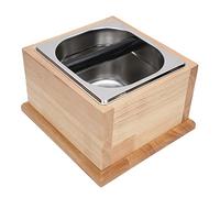 Stainless Steel Coffee Knock Box with Wood Base | Deep Bowl Holds Grounds Without Splatter | Coffee Grounds Waste Bin for Home/Cafe/Bar | Easy to Pour & Rinse (Log color base + powder bucket set