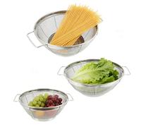 Stainless Steel Colander Set, Handle Net Baskets, Kitchen Strainer with Fine Mesh, Food Drain Accessory with Comfort Grip, Supplies for Rice Spaghetti Fruit Bouillon Vegetable Steam Rinse