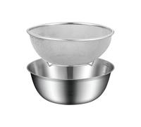 Stainless Steel Colander With Bowl Mesh Strainer Basket Kitchen Food Drainer Mixing Set Washing Vegetables Fruit Rice Pasta Sieve Large Metal Basin Space Saving Rinsing Tool Durable Cookware