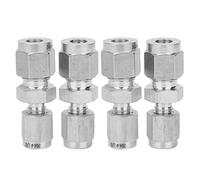Stainless Steel Compression Fitting 4Pcs | 304 SS Double Ferrule Tube Adapter | Leak - Proof Straight Connector for Water/Gas/Oil Pipes | Easy Installation & Tarnish Tolerant (F1 / 8-F1 / 4)