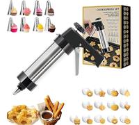 Stainless Steel Cookie Press Gun Kit, Spritzer Cookie Press Gun with 13 Cookies Discs & 8 Icing Tips, For Butter Cookies, Cake Decorating (Black)