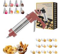 Stainless Steel Cookie Press Gun Kit, Spritzer Cookie Press Gun with 13 Cookies Discs & 8 Icing Tips, For Butter Cookies, Cake Decorating (Red)