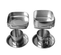 Stainless Steel Cookware, Outdoor Camping Kitchen Set, 5.79in Pot & 6.02in Pan 6-Piece Portable Cookware, Travel Cooking Kit for Hiking Picnic Backpacking Mountaineering, Silver