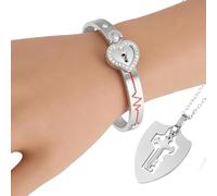 Stainless Steel Couple Bracelet With Heart Projection Stone | 2.3 Inch Steel Matching Jewelry | Romantic Hidden Image Love Gift | Adjustable Unisex Promise Accessory