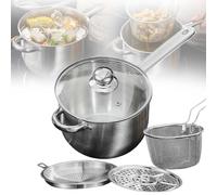 Stainless Steel Deep Fryer Pot, Stainless Steel Deep Fryer Pot with Basket and Oil Strainer, Multifunctional Frying for French Fries, Soup, Meal Prep, Cooking (Deep fryer set)