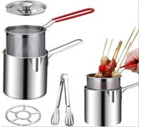 Stainless Steel Deep Fryer Pot with Basket & Strainer, Mini Deep Fryer Set for Small-Batch Fries, Shrimp and Chicken, 5-Piece Stovetop Fryer (1PC)