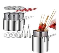 Stainless Steel Deep Fryer Pot with Basket & Strainer, Mini Deep Fryer Set for Small-Batch Fries, Shrimp and Chicken, 5-Piece Stovetop Fryer (3PC)