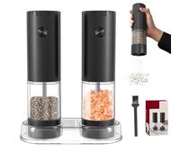 Stainless Steel Electric Salt & Pepper Grinder Set, with Five Adjustable Coarseness & LED Light, one-Touch Operation, for Kitchen (Black)