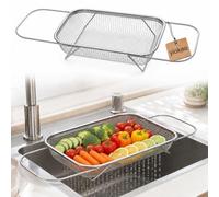Stainless Steel Expandable Over-The-Sink Colander Basket Mesh Strainer,Kitchen Drainer Strainer Fruit Vegetable Washing Rice Washing Pasta Spaghetti Noodle Berry, Home Kitchen Essentials (XL)