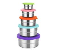 Stainless Steel Food Container Set, 5 Pieces with Lids, Optimal Freshness, Round Food Storage Nesting Snack Bowls for Kitchen, Picnic, Salad, Camping, Daily Use, School, Workplace, Travel, 950 ml