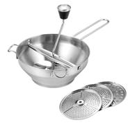 Stainless Steel Food Mill - Hand Crank Grinder, Potato & Fruit Masher, 3 Di