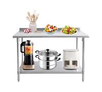 Stainless Steel Food Prep Table with Backsplash Double Layer Shelf & Adjustable Height for Catering Restaurants - 48"L x 24" W x 34" H (122x60x86cm)