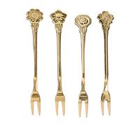 Stainless Steel Fruit Forks Set of 4 | 2 Prong Mini Forks for Salads/Desserts/Tasting | Dishwasher Safe & Tarnish Tolerant | Kitchen & Party Utensils (Gold)