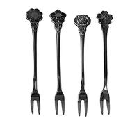 Stainless Steel Fruit Forks Set of 4 | 2 Prong Mini Forks for Salads/Desserts/Tasting | Dishwasher Safe & Tarnish Tolerant | Kitchen & Party Utensils (Gunmetal Grey)