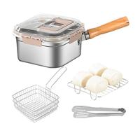 Stainless Steel Fryer, Deep Frying Pan Set with Basket Lid and Oil Filter Rack, 8.07 Inches, Nonstick Cookware for French Fries, Chicken, Ramen, Oden, Fish, Home Kitchen Cooking, Compact Easy Storage