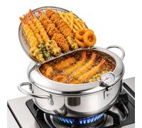 Stainless Steel Fryer Pot - Japanese Mini Deep Fryer with Temp Control | Temperature Control Frying Pot for Kitchen Barbecue Restaurant, Home Cooks Household Chefs, Splash Guard Oil Saving