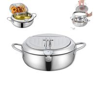Stainless Steel Frying Pot With Thermometer And Oil Drip Drainer Rack, 304 Stainless Steel Janpanese Style Tempura Frying Pot With Lid, for French Fries, Chicken Etc (24cm,Silver)