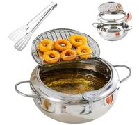 Stainless Steel Frying Pot with Thermometer and Oil Drip Drainer Rack, 7.9/9.4/11in Style Tempura Frying Pot with Lid, Kitchen Stove Induction Fryer Pots for Fries,Chicken etc
