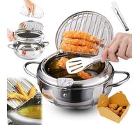 Stainless Steel Frying Pot With Thermometer And Oil Drip Drainer Rack, Deep Fryer Pot, 304 Stainless Steel Deep Frying,With Disposable Paper Plates & Clip,for Kitchen French Fries,Chicken (24cm)