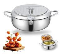 Stainless Steel Frying Pot With Thermometer And Oil Drip Drainer Rack, Stainless Steel Deep Frying With Disposable Paper Plates & Clip for Kitchen French Fries, Chicken (Silver,B(3.2L))