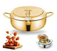 Stainless Steel Frying Pot With Thermometer And Oil Drip Drainer Rack, Stainless Steel Deep Frying With Disposable Paper Plates & Clip for Kitchen French Fries, Chicken (Gold,C(4.2L))