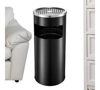 Stainless Steel Garbage Can - 30L Trash Bin with Ashtray, Large Round Vertical Garbage Bin for Indoor Bathroom, Patio, Garden, Porch, Commercial, Hotel, Lobby | Vertical Trash Cans with Ashtray