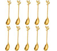 Stainless Steel Gold Leaf Coffee Spoon-AnSaw 10 Pcs Creative Tableware Dessert Spoons, Stirring, Mixing, Sugar, Stir, Ice Cream, Cake, Teaspoon Set (Gold-10Spoon)