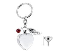 Stainless Steel Heart Key Chain Pendant Custom Engraving Charm Keychain Cremation Urn Keepsake-Angel Wings Birthstone Pendant,January