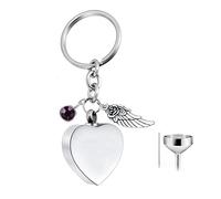 Stainless Steel Heart Key Chain Pendant Custom Engraving Charm Keychain Cremation Urn Keepsake-Angel Wings Birthstone Pendant,February