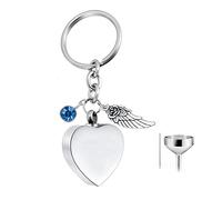 Stainless Steel Heart Key Chain Pendant Custom Engraving Charm Keychain Cremation Urn Keepsake-Angel Wings Birthstone Pendant,March