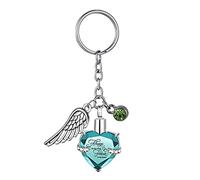 Stainless Steel Heart-shaped Ashes Pendant 12 Colors Birthstone Ashes Keychain Keepsake With Angel Wings Pendant,September