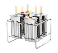Stainless Steel Ice Cream Mold - 5.71x5.12x3.94 Inches Mold,6 Pcs Stainless Steel Mould With 100 Wooden Stick, Ice Lolly Maker With Holder Base For Homemade