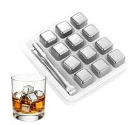 Stainless Steel Ice Cubes For Drinks - 12 Piece Cocktail Cooling Stones Set, Whiskey Chilling Cubes | Beer Wine Champagne Coffee Beverage Home Apartment Kitchen Party Holiday Gathering Accessory