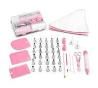 Stainless Steel Icing Nozzles Piping Kit for Cake Cupcake Decorating, Includes Reusable & Disposable Pastry Bags, Couplers, Cake Scrapers, Cleaning Brush, Flower Nail (Silver,61 PCS)