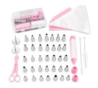Stainless Steel Icing Nozzles Piping Kit for Cake Cupcake Decorating, Includes Reusable & Disposable Pastry Bags, Couplers, Cake Scrapers, Cleaning Brush, Flower Nail (Silver,56 PCS)