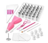 Stainless Steel Icing Nozzles Piping Kit for Cake Cupcake Decorating, Includes Reusable & Disposable Pastry Bags, Couplers, Cake Scrapers, Cleaning Brush, Flower Nail (Silver,83 PCS)