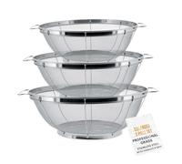 Stainless Steel Kitchen Sieve - Durable Mesh Pasta Strainer with Anti Slip Base | Rust Resistant Drain Basket with Handle for Noodles Vegetables Fruit Washing Steaming Daily Cooking