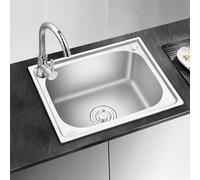 Stainless Steel Kitchen Sink - 1 Bowl Rectangular Commercial Inset/Overmount - Durable Washbasin with Hot & Cold Water Taps for Home & Restaurant Use