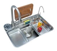 Stainless Steel Kitchen Sink 82x48 cm - Modern Rectangular Built-in 1 Basin with Tap Chopping Board Siphon Overflow & Drain Set for Indoor Use