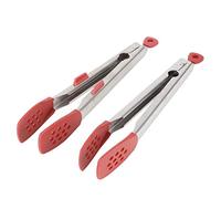 Stainless Steel Kitchen Tongs, Stainless Steel Kitchen Food Tongs Set Toaster Steak Pie Pizza Pasta Spaghetti Noodles Salad Fruit Vegetable Grill BBQ Buffet Clamp Serving Tools Gad (Red * 2 (with