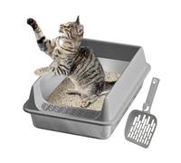 Stainless Steel Kitten Litter Box | High-Sided Cat Pan with Scoop | Easy-Clean Pet Accessories for Medium & Large Cats | Indoor Balcony, Apartment, Terrace | Splash-Proof, Durable Cat Litter Solution
