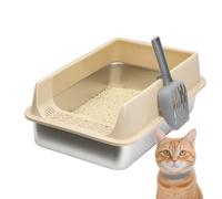 Stainless Steel Litter Box - Large Semi-Enclosed Cat Pan for Indoor and Outdoor, Durable Kitten Toilet Tray with Rust-Resistant Design, Pet Supplies for Apartment, Patio, Living Room, Farmhouse