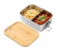 Stainless Steel Lunch Box - 304 Stainless Steel Wood 850ml Leakproof Divide