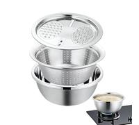Stainless Steel Mixing Bowl - Multipurpose Colander Strainer, Kitchen Tool with Grater Function, Meal Prep, Food Accessory for Salad Making Apartment Farmhouse Cafe Restaurant Dining Room Kitchen