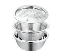 Stainless Steel Mixing Bowl Set, 8.08x7.29in Colander Basin with Grater, Multipurpose Food Strainer Bowl, for Kitchen Cooking, Salad Prep, Washing Vegetables, Fruits