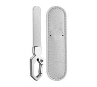 Stainless Steel Nail File - Double Sided | Manicure Pedicure | Keychain Hook Leather Case, Coarse Fine Shaping Surfaces, for Home Travel Bathroom Salon Routine & Daily Care